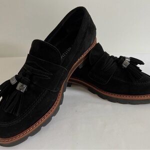 Stuart Weitzman Black Suede Loafers with Tassels